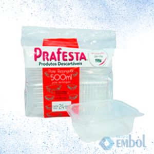 KIT POTE PP PRAFESTA C/ TAMPA RETANGULAR 500ML C/24